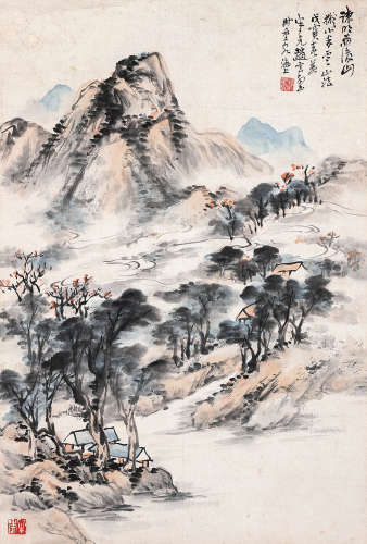 1874一1955 戍寅年(1938)作 趙雲壑 山雲圖 設色水墨紙本 立軸