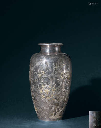 明治時期 菊花紋銀瓶