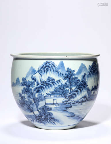 A Blue And White Landscape Jar