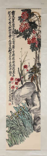 A Chinese Flower Painting On Paper, Hanging Scroll, Wu Chang...