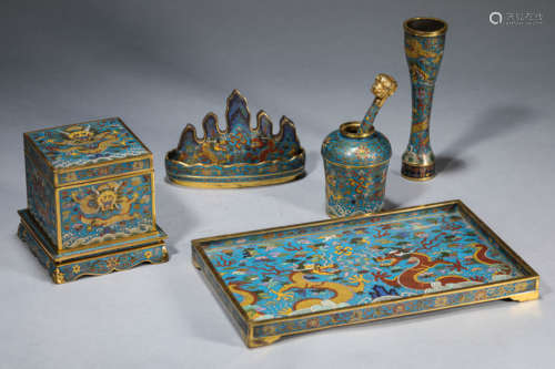 A Group Of Cloisonné Enamel Scholar'S Objects