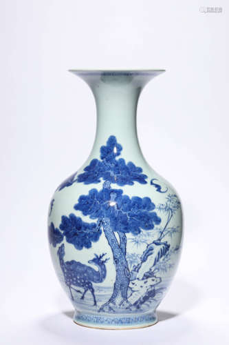 A Blue And White Bat And Deer Vase