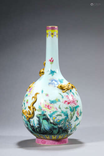 A Famille Rose Flower Bottle Vase