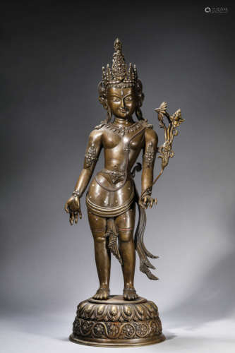 A Tibetan Silver-Inlaid Alloy Copper  Figure Of Bodhisattva