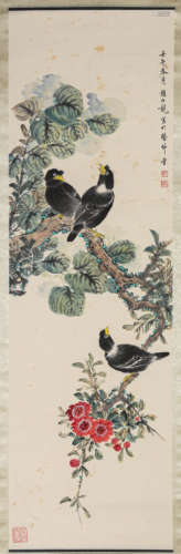 A Chinese Flower And Bird Painting On Paper, Hanging Scroll,...