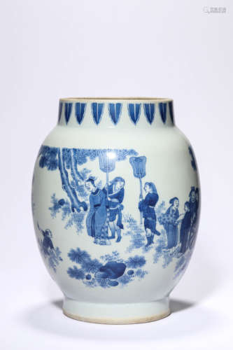 A Blue And White Character Story Ovoid Jar