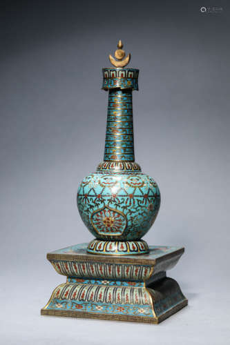 A Cloisonné Enamel Wrapped Flowers Stupa