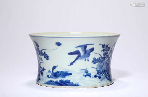 A Blue And White Flower And Bird Brushpot