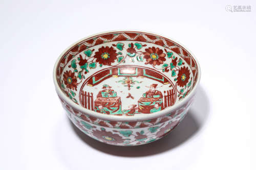 A Red And Green-Enameled Character Story Bowl