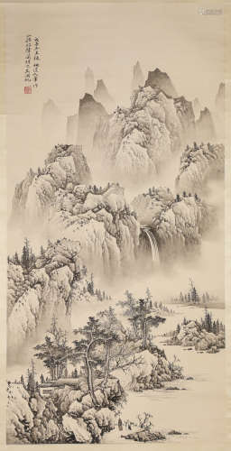 A Chinese Landscape Painting On Paper, Hanging Scroll, Wu Hu...