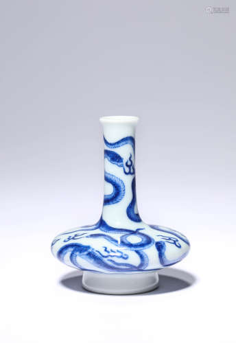 A Small Blue And White Snake Bottle Vase