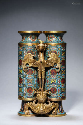 A Cloisonné Enamel Dragon And Phoenix Twin-Vases