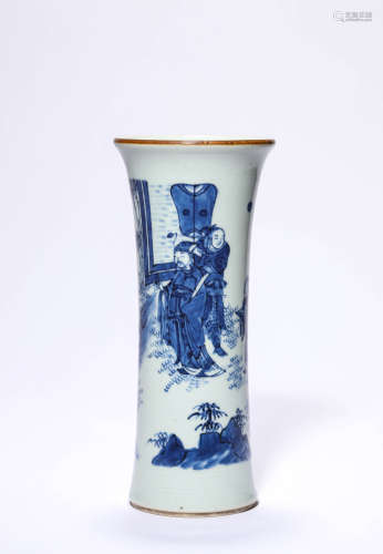 A Blue And White Character Story Flaring Vase, Gu