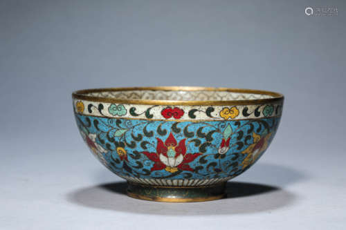 A Cloisonné Enamel Wrapped Lotus Bowl