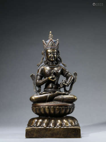 A Tibetan Silver-Inlaid Alloy Copper Figure Of Vajrasattva