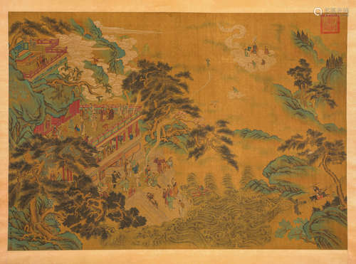 A Chinese Landscape And Figure Painting On Silk, Hanging Scr...