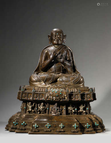 A Tibetan Silver-Inlaid Alloy Copper Figure Of Phagmodrupa