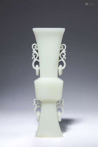 A Carved Jade Flaring Vase, Gu