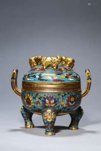 A Cloisonné Enamel Wrapped Lotus Censer