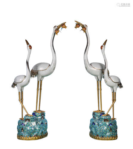 A Group Of Cloisonné Enamel Cranes