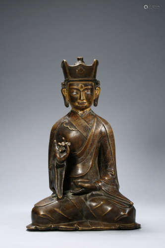 A Tibetan Silver-Inlaid Alloy Copper Figure Of Padmasambhava