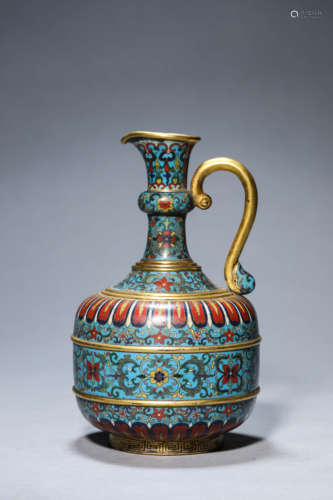 A Cloisonné Enamel Wrapped Lotus Ewer