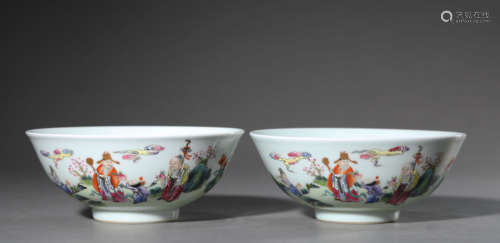 A Pair Of Famille Rose Character Story Bowls