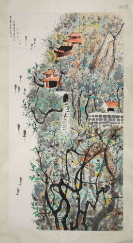 A Chinese Landscape Painting On Paper, Mounted, Wu Guanzhong...