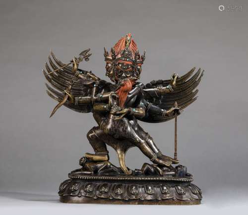 A Turquoise-Inlaid Alloy Copper Figure Of Vajra Dharma