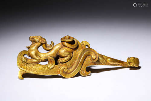 A Gilt-Bronze Beast Belt Hook