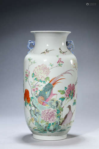 A Famille Rose Bird And Flower Lantern Vase