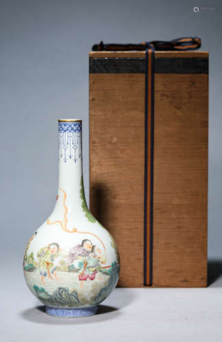 A Famille Rose Figure Long-Necked Vase