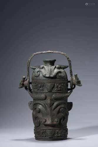 A Bronze Ritual Wine Vessel And Cover, You