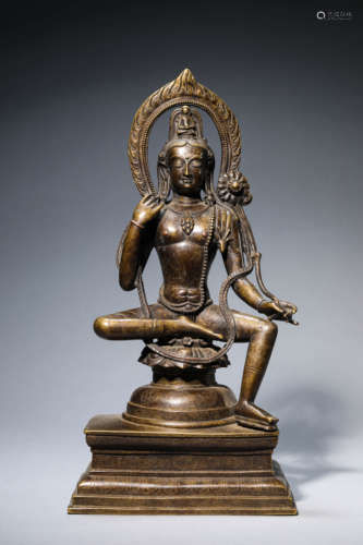 A Silver-Inlaid Alloy Copper Figure Of Buddha