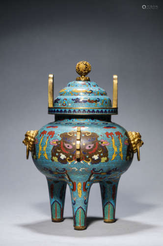 A Cloisonné Enamel Lion-Ear Censer