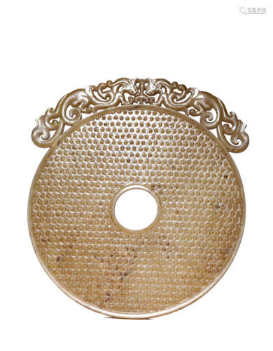 A Jade Openwork Chilong Disc, Bi