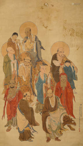 A Chinese Buddha Painting On Silk, Hanging Scroll, Liu Linca...