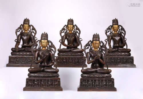 A Group Of Tibetan Silver-Inlaid Alloy Copper Figures Of Bud...