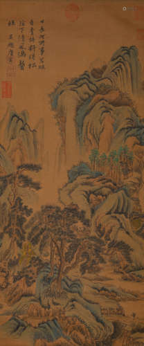 A Chinese Landscape Painting On Silk, Hanging Scroll, Tang Y...