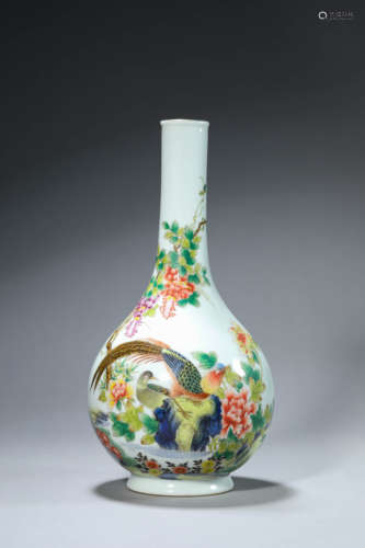 A Famille Rose Flower Bottle Vase