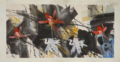 A Chinese Lotus Painting On Paper, Mounted, Huang Yongyu Mar...