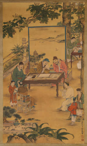 A Chinese Character Story Painting On Silk, Hanging Scroll, ...