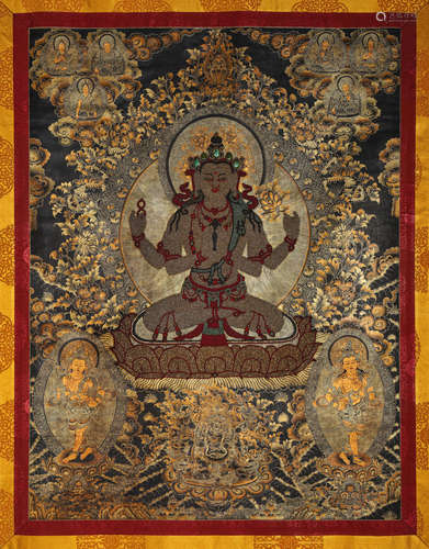 A Thangka Of Four-Armed Avalokitesvara