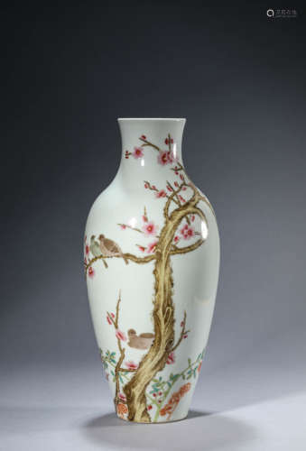 A Famille Rose Bird And Flower Vase