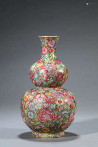 A Famille Rose Flower Double-Gourd Vase