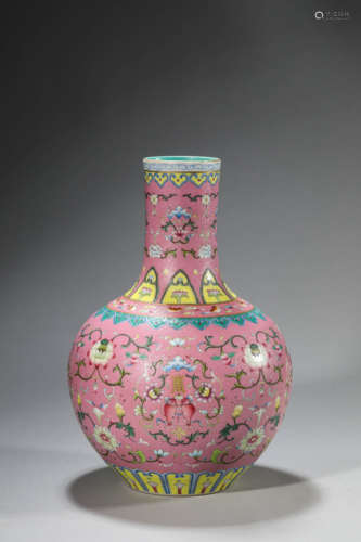 A Rouge-Pink Famille Rose Vase, Tianqiuping