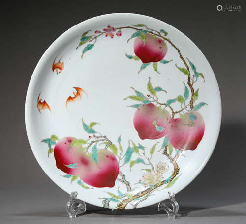 A Famille Rose Bat And Peach Dish