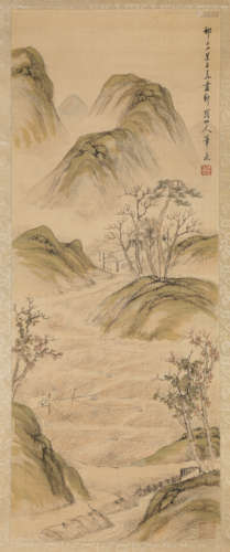 A Chinese Landscape And Figure Painting On Silk, Hanging Scr...