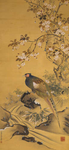 A Chinese Flower And Bird Painting On Silk, Hanging Scroll, ...