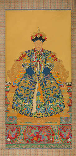 A Chinese Empress Painting On Silk, Hanging Scroll, Lang Shi...